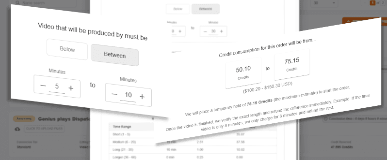 Easy video editing commission ordering with flexible pricing options